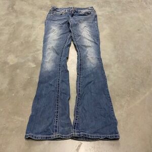 Vanity Jeans‎ Women's Blue Bootcut Flare Embellished Stitch Denim Pants 26W 33L